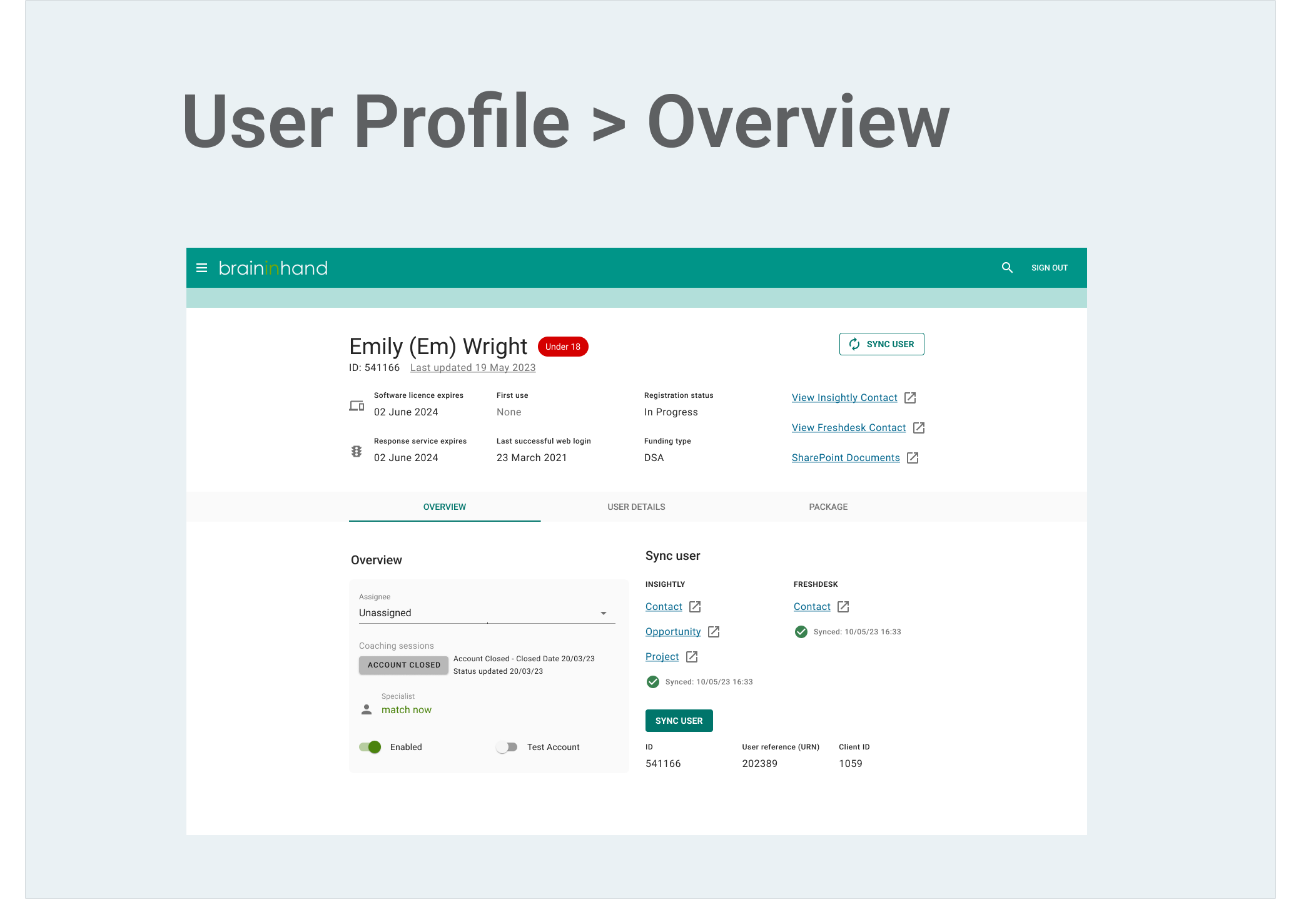 Ready for development annotated User Profile Overview Tab screen
