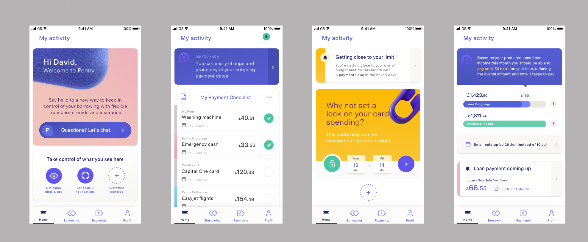 Activity dashboard UI for Penny