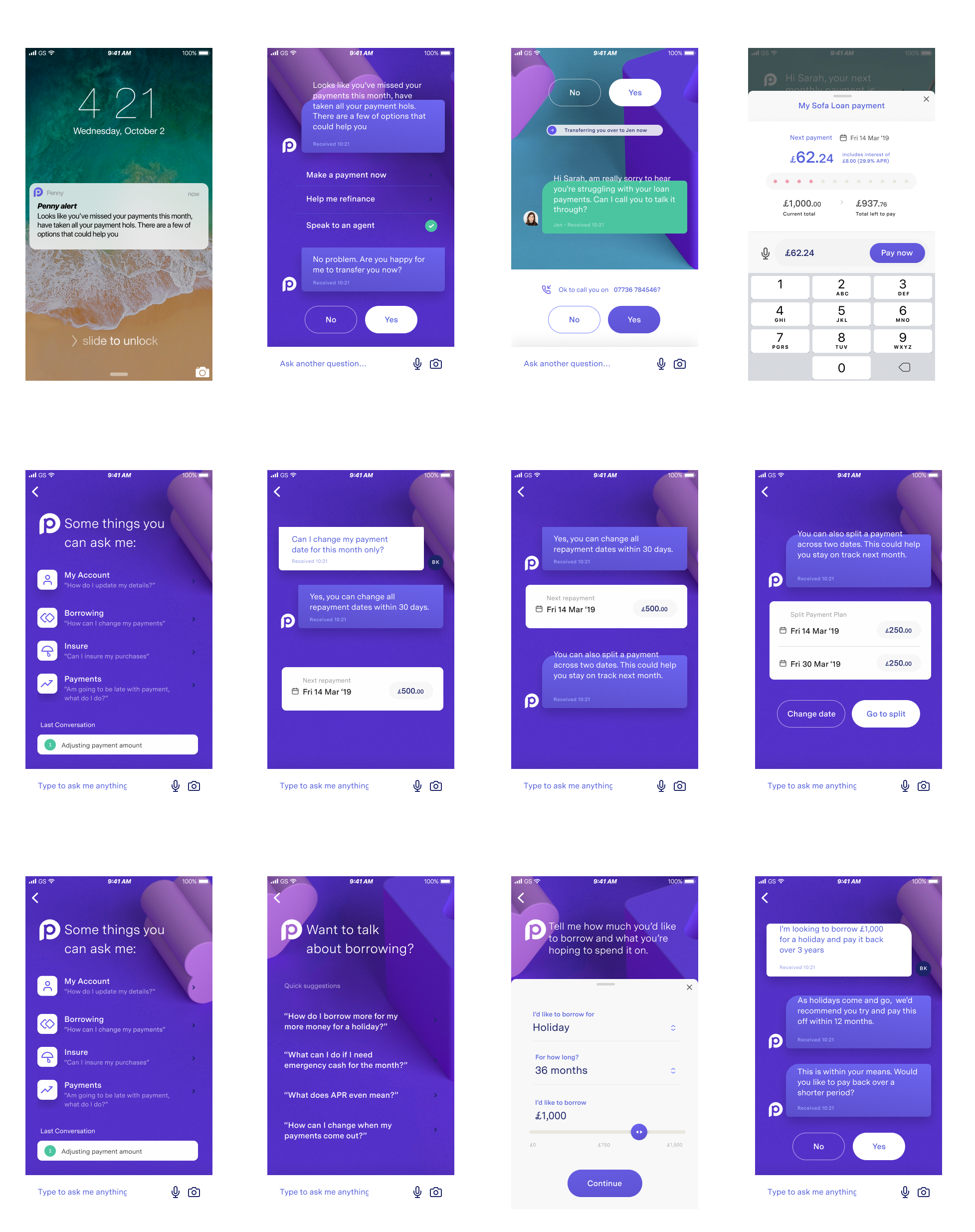 Ask Penny conversational UI flow