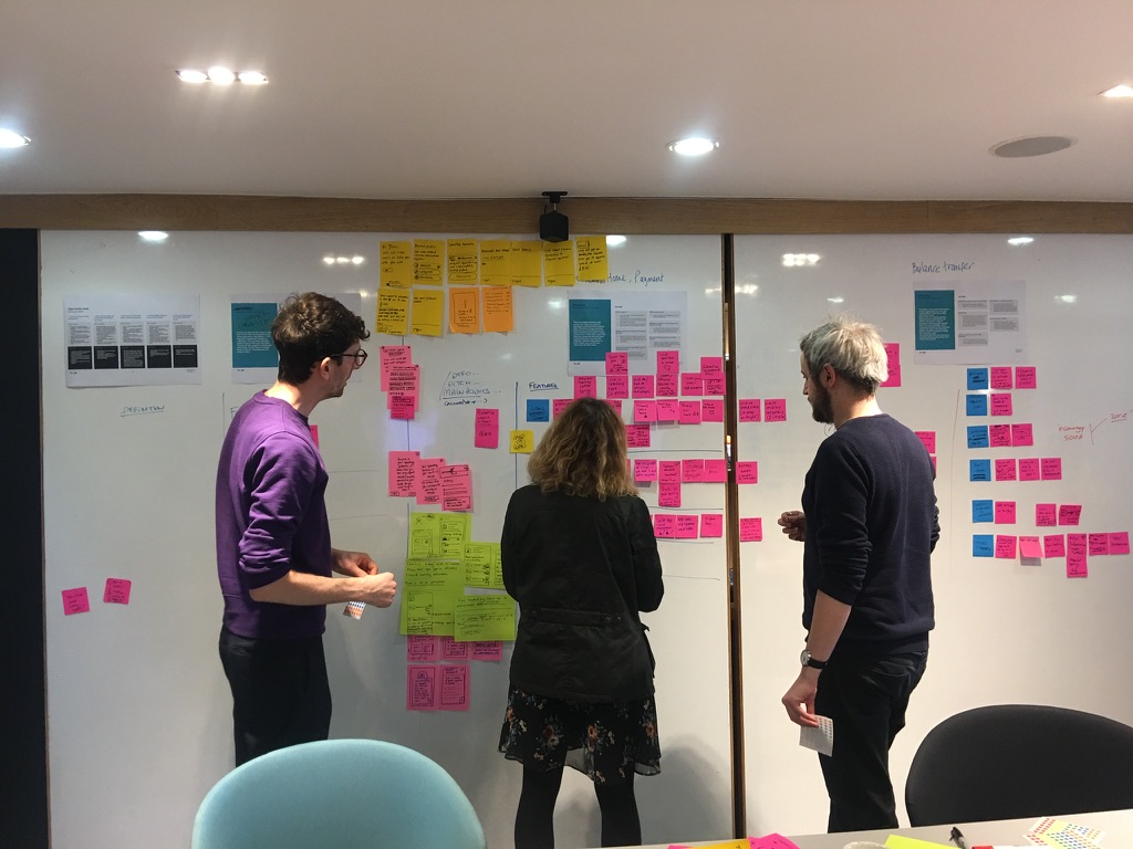 Design Thinking workshop materials on a wall