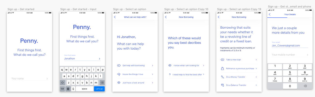 Journey 2 onboarding conversational wireframes